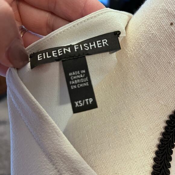 eileen fisher bone 100% silk georgette long sleeve tunic xs - Picture 4 of 4